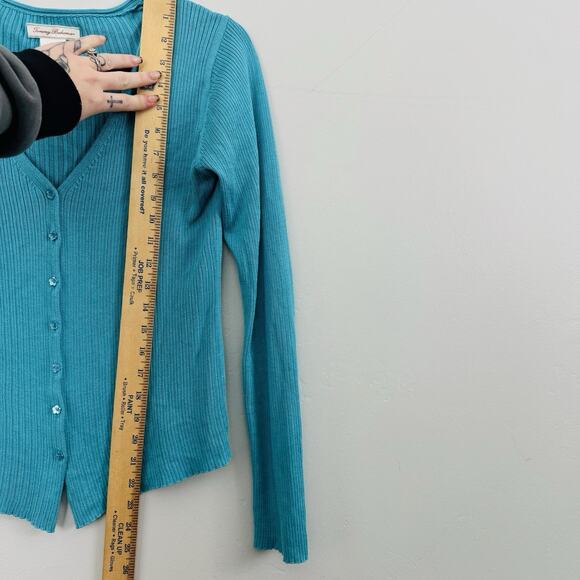 Tommy Bahama Blue Ribbed Button Up Cardigan Women’s Size S - Picture 4 of 6